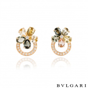 Bvlgari Yellow Gold Sapphire & Diamond Flower Earrings Bvlgari Yellow Gold Sapphire & Diamond Flower Earrings